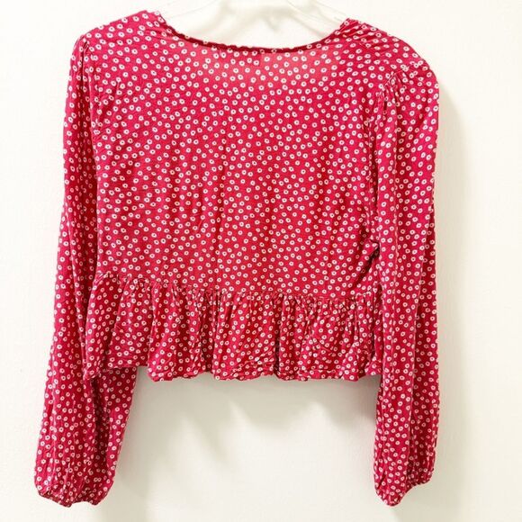 Altar’d State Red Floral Peplum Ruched Long Sleeve Top Size M - Picture 2 of 4